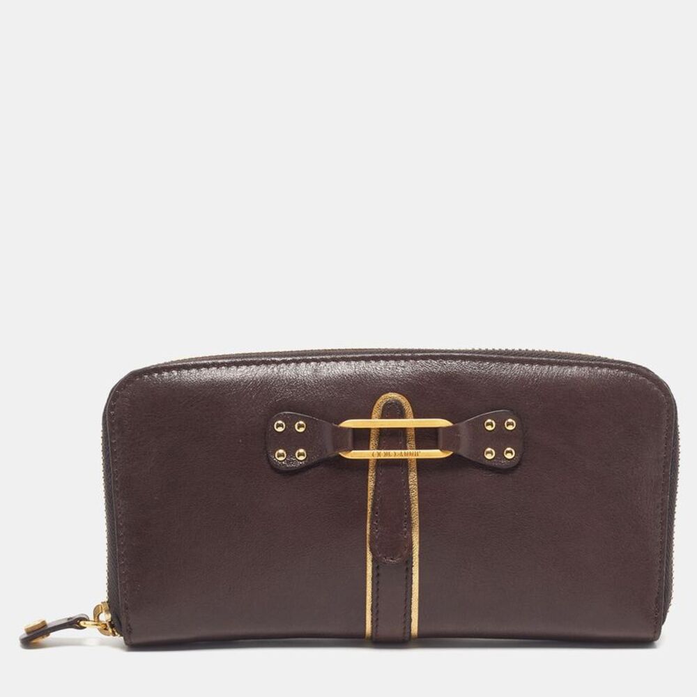 Jimmy Choo Tulita Dark Brown Leather Zip Around Wallet